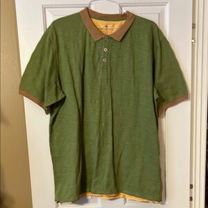 Green Polo Shirt with Brown Collar